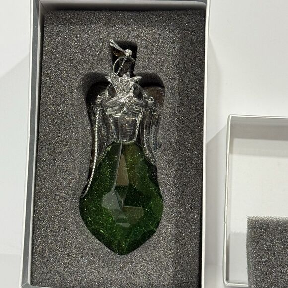 Glass Angel Ornament Green Crystal Gold Trim Praying Figurine Gift Boxed - Picture 15 of 16